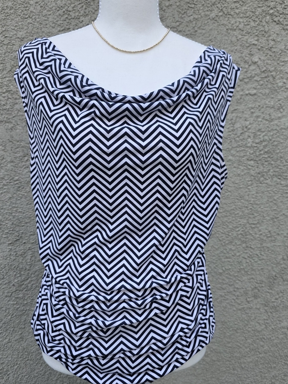 Ann Taylor Black & White Chevron Cowl Neck Sleeveless Top